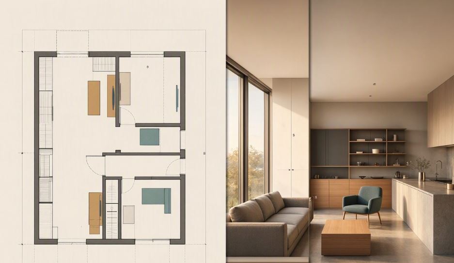 2D and 3D interior layouts by Cores Interiors Bangalore — realistic design visualization and floor plans